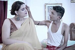 Look, this desi indian milf with big boobs bangs two male servants hard in homemade action!