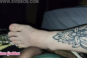 Curious Goddess - I slept over and his wife SAW my HARD DICK and gave a FOOTJOB