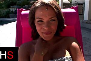 Look at this slut taking two huge black cocks everywhere