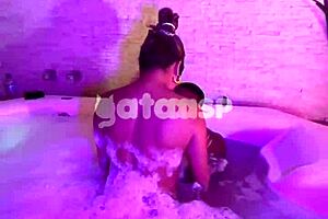 Oh wow, the latina hotwife is taking that big black cock bareback in the bathtub! 😍