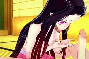 nezuko in kimono gets virgin pussy sucked and fucked hard!