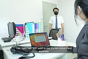 office manager seduces staff with her tight ass