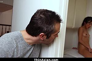 Asian Teen 18+ Caught Using Dildo Gets Punished in Garage.