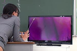 Skinny Japanese teacher lures into double creampie in classroom