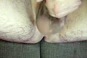 jerking off my huge uncircumcised cock in the bedroom for orgasm