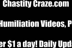 Femdom humiliates slave with handjob to orgasm