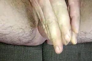 jerking off my huge uncircumcised cock in the bedroom for orgasm