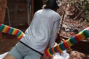 Latina Friend Uses Dildo on Pussy in Public Outdoor Solo Sex