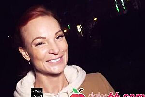 Redhead Kessie Shy Meets Behind Billboard in Berlin