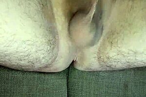 jerking off my huge uncircumcised cock in the bedroom for orgasm