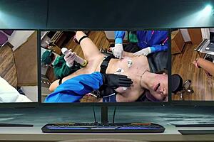 Behind the scenes with Dr. Tampa sounding Mira Monroe's urethra in the hospital.