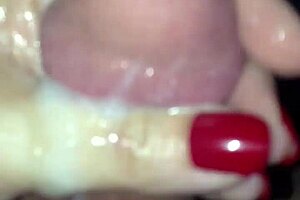 red nails stroke cock to CUM