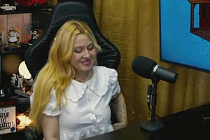 Wow! Brazilian Viamms Girl Bends Over on Podcast Table, Tiny Panties Showing Her Whole Pussy!