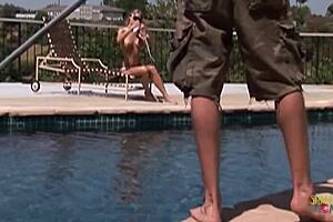 hot blond babe rides and sucks pool boy's big cock 😍