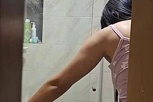 I spy on my tasty roommate changing and showering in private