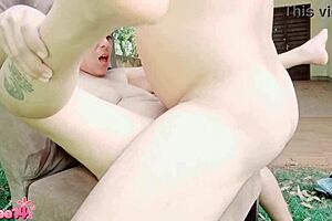 Latina prostitute has intense outdoor sex on chair, POV creampie with interracial partner