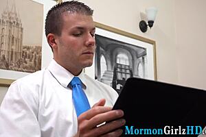 Teenage mormon girl bent over and nailed hard in the office missionary position