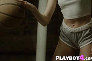 beautiful blonde teen 18+ amelia posing with the ball and exposing her stunning body in striptease