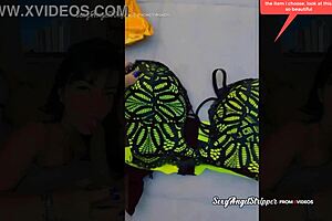 Hot latina tries on sexy outfits in public store fitting room, then gives BBC toy blowjob.