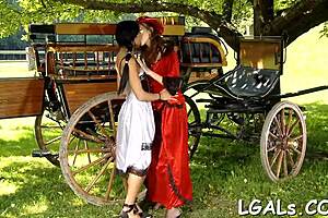 stare at 3 so hot and wicked lesbian gals licking well with dildos and toys