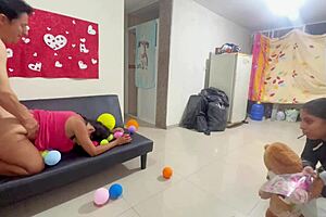 on valentines day, homemade threesome with ass licking and dripping pussy