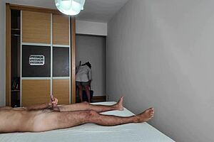 Jerking off in front of hotel cleaning lady.