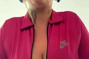 blonde at gym sweating horny from pussy to tits