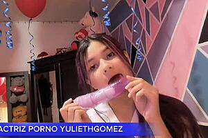 girl in short dress teases with ass on stick in homemade video