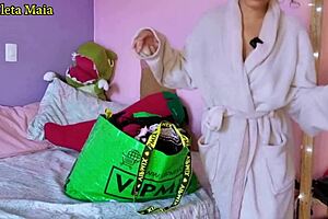 brazilian brunette shows off her panties and lingerie stash