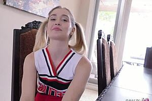 Cute pigtails cheerleader teen 18+ with braces rims and gets pounded by an older guy. She plays with Hitachi during rough taboo action.