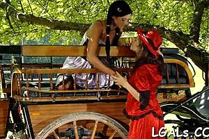 stare at 3 so hot and wicked lesbian gals licking well with dildos and toys