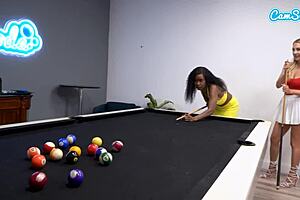 College lesbians lick and fuck on the pool table before finals