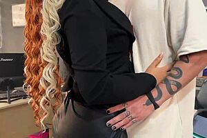 Super sexy secretary shows her big tits to the bosss son she has fucked the whole office