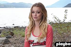 blonde milf olivia preston rips clothes for striptease, posing her petite body outdoors 😍