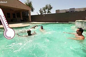 Tiffany Nacke engages in sex for cash with group 4some and double vaginal at pool.