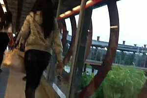 Hidden Nylon Ass in Jeans and Boots Caught on Train in Bold Street Action