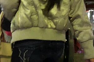 Hidden Nylon Ass in Jeans and Boots Caught on Train in Bold Street Action