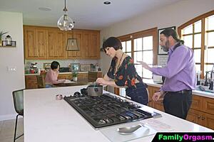 familyorgasm - old man bangs daring stepdaughter and wife in kitchen