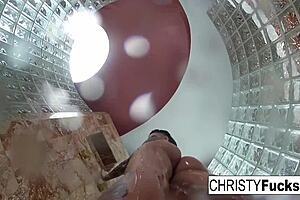 Christy and Dahlia enjoy steamy lesbian shower sex together