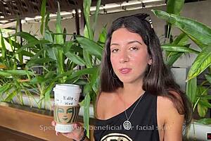 Teen babe gives blowjob in public toilet, drinks cum