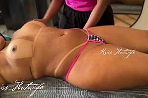 Put My Bikini Deep in My Pussy and the Naughty Masseuse Got So Horny Seeing Me Topless!