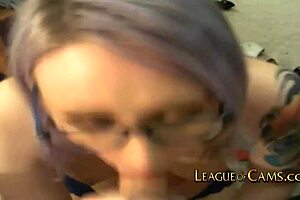 gothic girl with glasses sucks stranger on live webcam