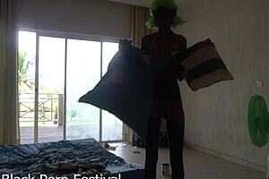 can you see her black pussy while she jerks off