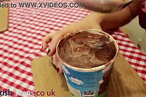 British 18 Year Old Goth Girl Eats Ice Cream Topped With Cum From Neighbors.