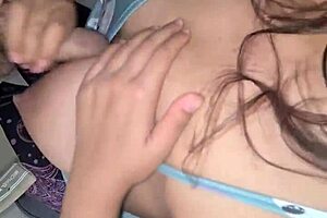 Stepbro convinced her to suck and get cum on her tits secretly.