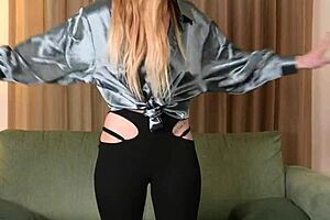 Hazel ash models shiny shirt with leggings