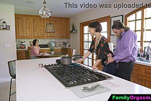 familyorgasm - old man bangs daring stepdaughter and wife in kitchen