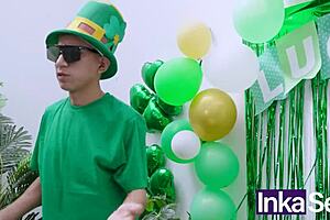 Why is the ebony big tits woman getting fucked by a shy dwarf elf at St. Patrick's?