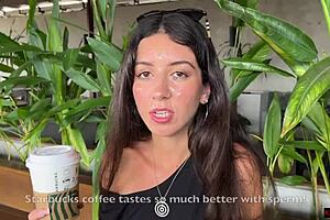 Teen babe gives blowjob in public toilet, drinks cum