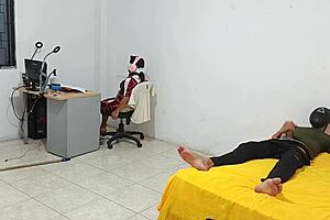 Brunette milf with nice tits seduced her black trainer in doggystyle yoga cum riding big black cock